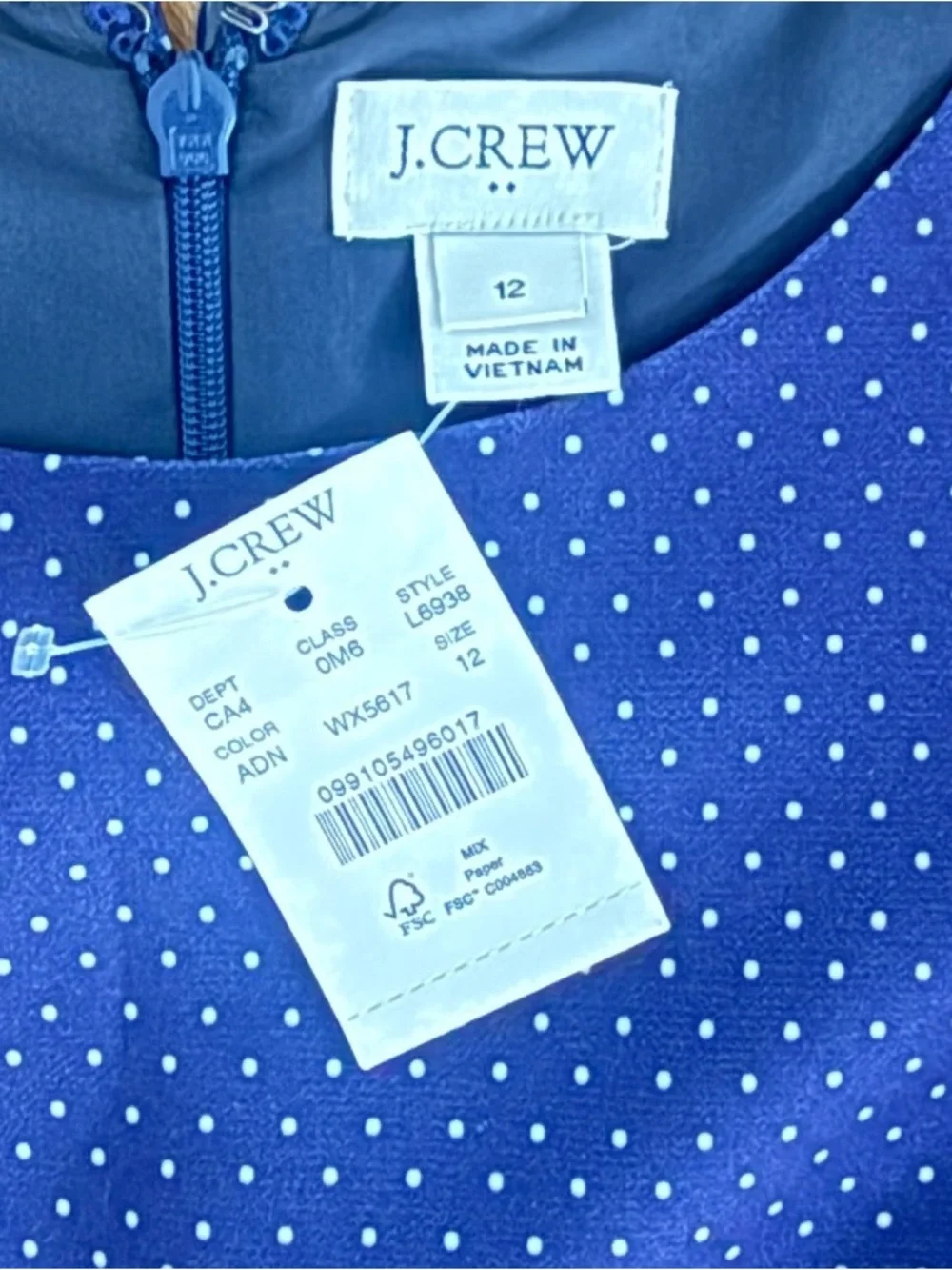 J.Crew Navy Polka Dot Ruffle Hem Dress Size 12 NWT